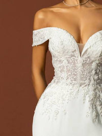 Beaded Embroidery Off Shoulder Train Wedding Dress Luxurious Weddings