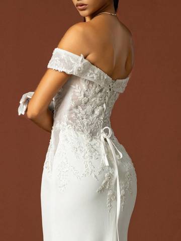 Beaded Embroidery Off Shoulder Train Wedding Dress Luxurious Weddings