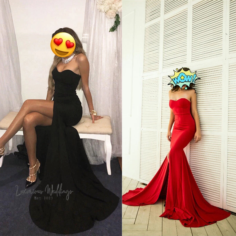a woman in a red dress and a woman in a black dress