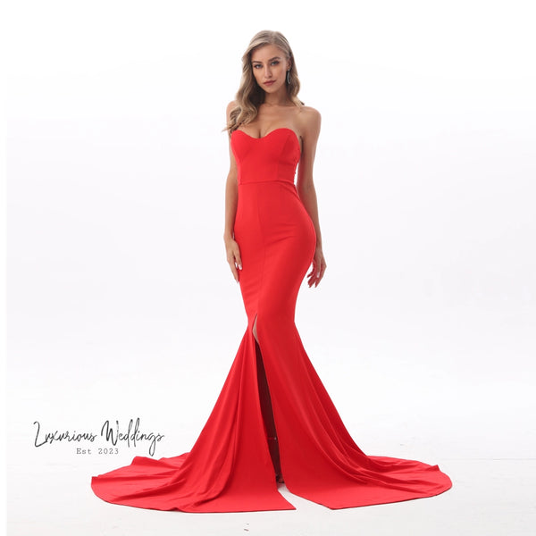 Sexy Strapless Black Maxi Dress - Red Women's Evening Gown Luxurious Weddings