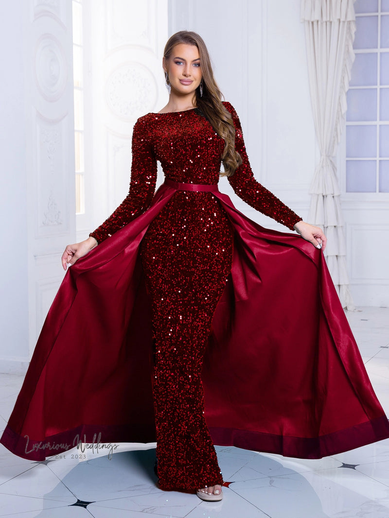 Red Sequin Party Dress with Detachable Skirt Sequin Dress Luxurious Weddings