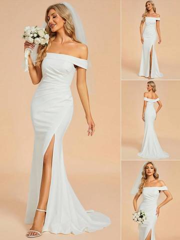 Sexy Off-Shoulder High Slit Mermaid Wedding Dress Wedding Dresses Luxurious Weddings