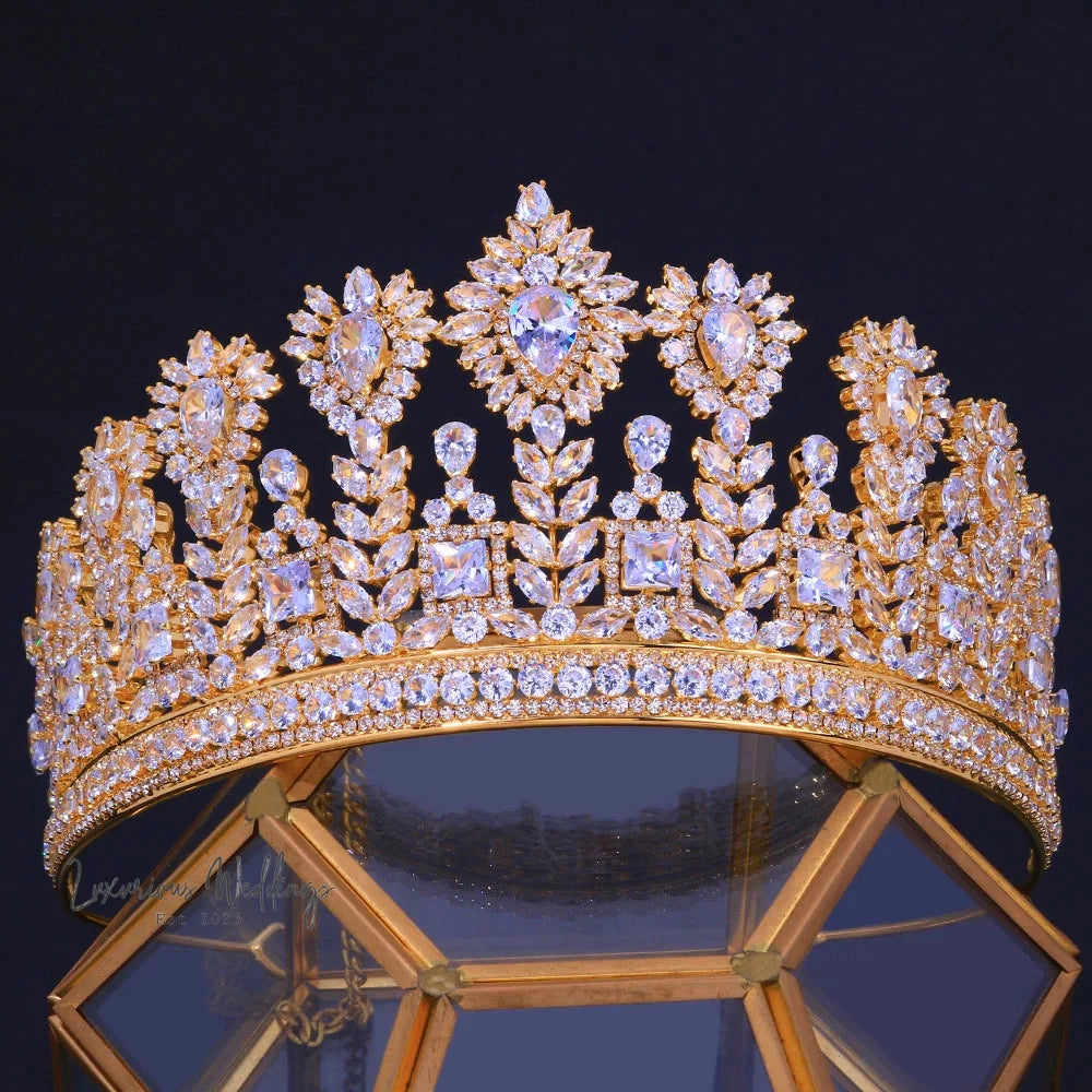 a gold tiara with a lot of diamonds on it