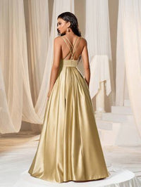 Solid Satin Maxi Cami Bridesmaid Dress Luxurious Weddings