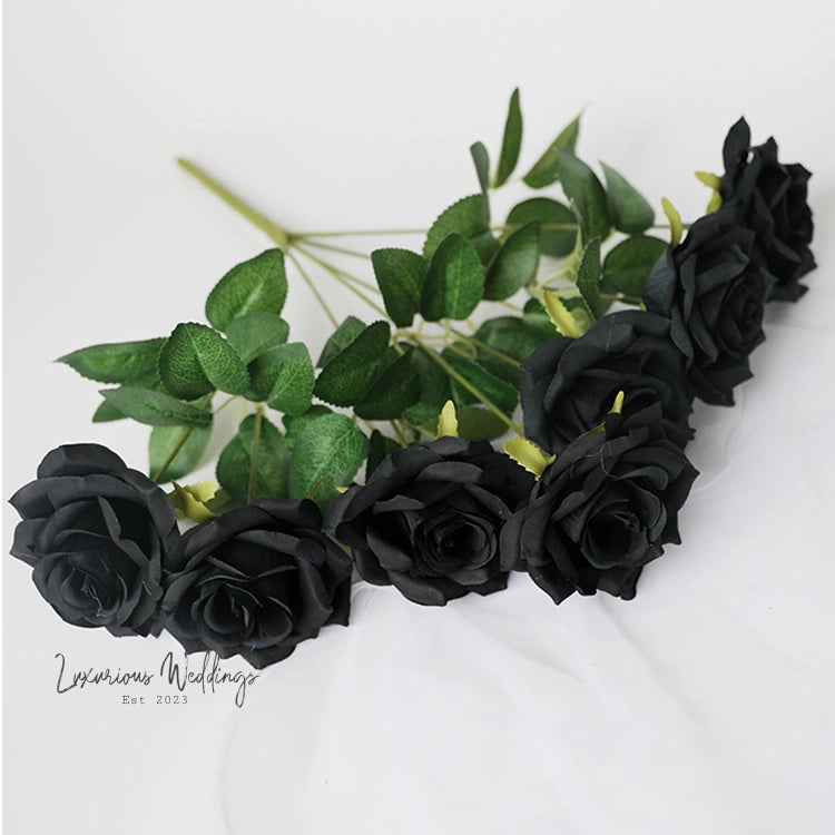 Gothic Silk Rose Bouquet | Home Decor & DIY Halloween Decor Black Roses Luxurious Weddings