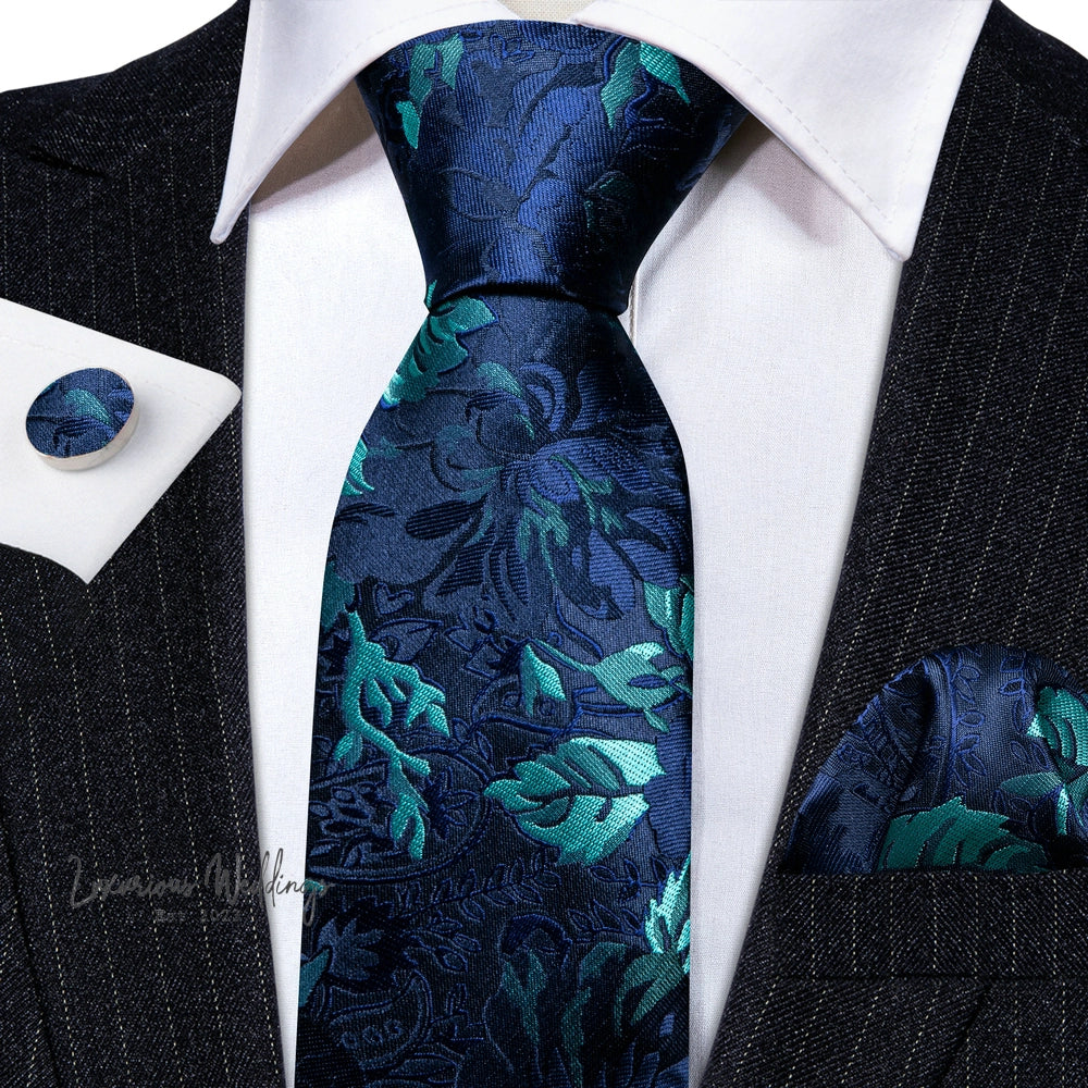 Barry·Wang Blue Green Teal Leaves Neck Tie Set By Luxurious Luxurious Weddings