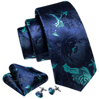 Barry·Wang Blue Green Teal Leaves Neck Tie Set By Luxurious Luxurious Weddings