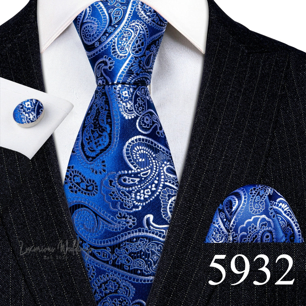 Barry·Wang Blue Green Teal Leaves Neck Tie Set By Luxurious Luxurious Weddings