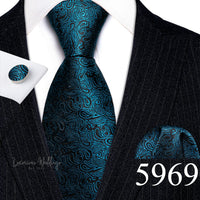 Barry·Wang Blue Green Teal Leaves Neck Tie Set By Luxurious Luxurious Weddings