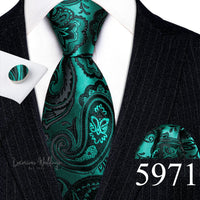 Barry·Wang Blue Green Teal Leaves Neck Tie Set By Luxurious Luxurious Weddings