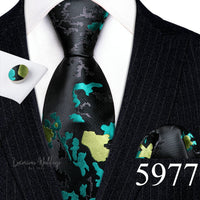 Barry·Wang Blue Green Teal Leaves Neck Tie Set By Luxurious Luxurious Weddings