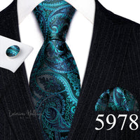 Barry·Wang Blue Green Teal Leaves Neck Tie Set By Luxurious Luxurious Weddings