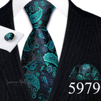 Barry·Wang Blue Green Teal Leaves Neck Tie Set By Luxurious Luxurious Weddings