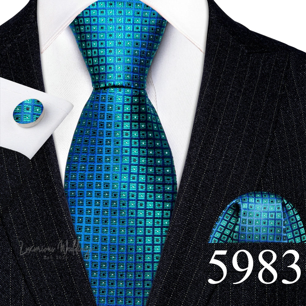 Barry·Wang Blue Green Teal Leaves Neck Tie Set By Luxurious Luxurious Weddings