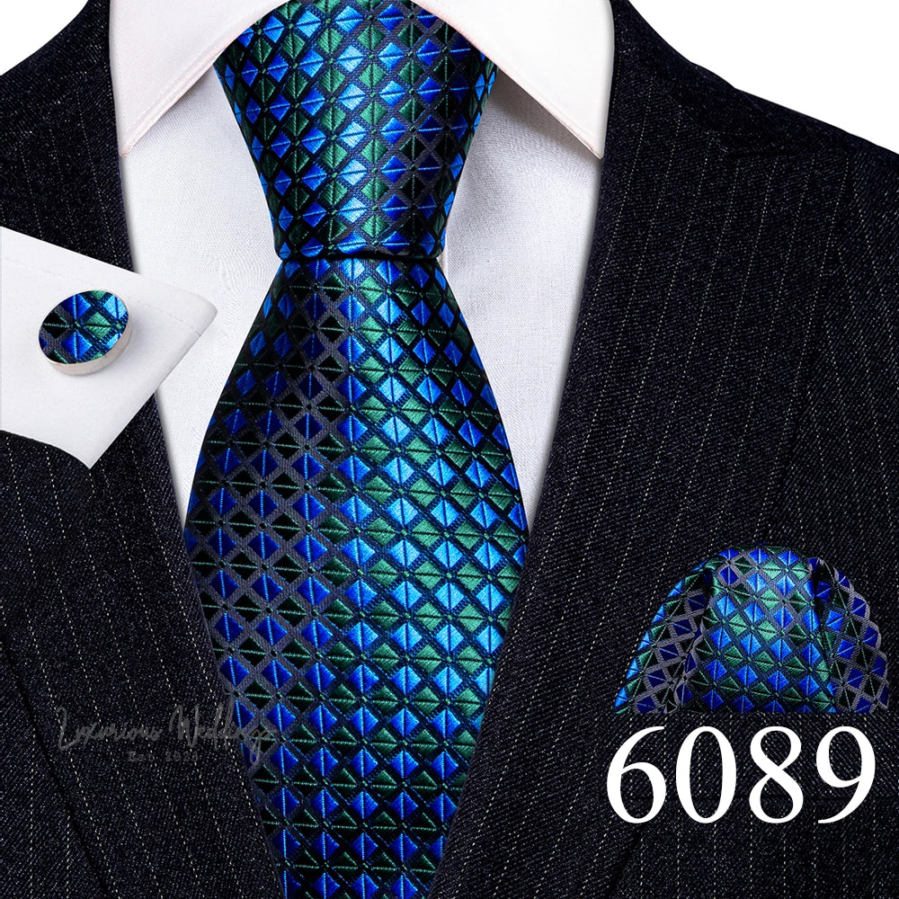 Barry·Wang Blue Green Teal Leaves Neck Tie Set By Luxurious Luxurious Weddings