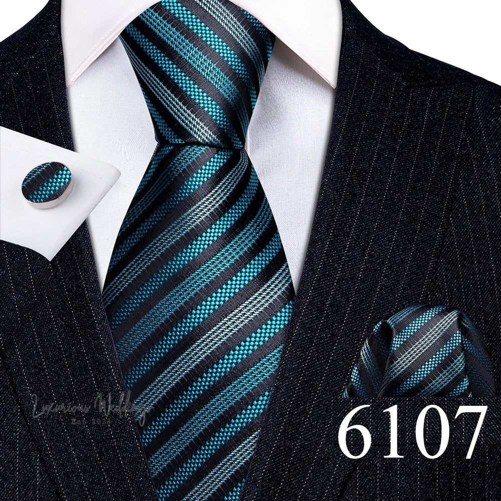 Barry·Wang Blue Green Teal Leaves Neck Tie Set By Luxurious Luxurious Weddings