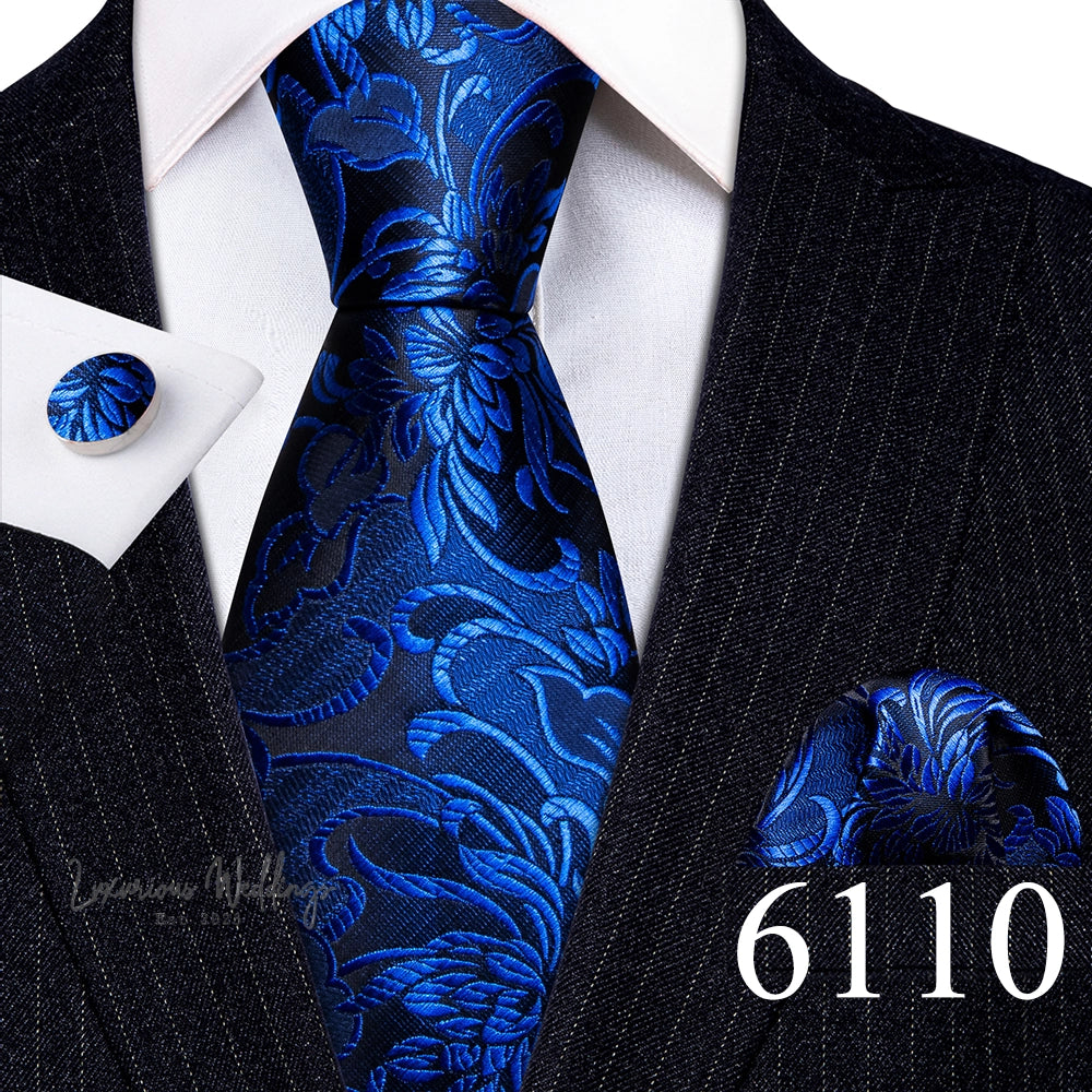 Barry·Wang Blue Green Teal Leaves Neck Tie Set By Luxurious Luxurious Weddings