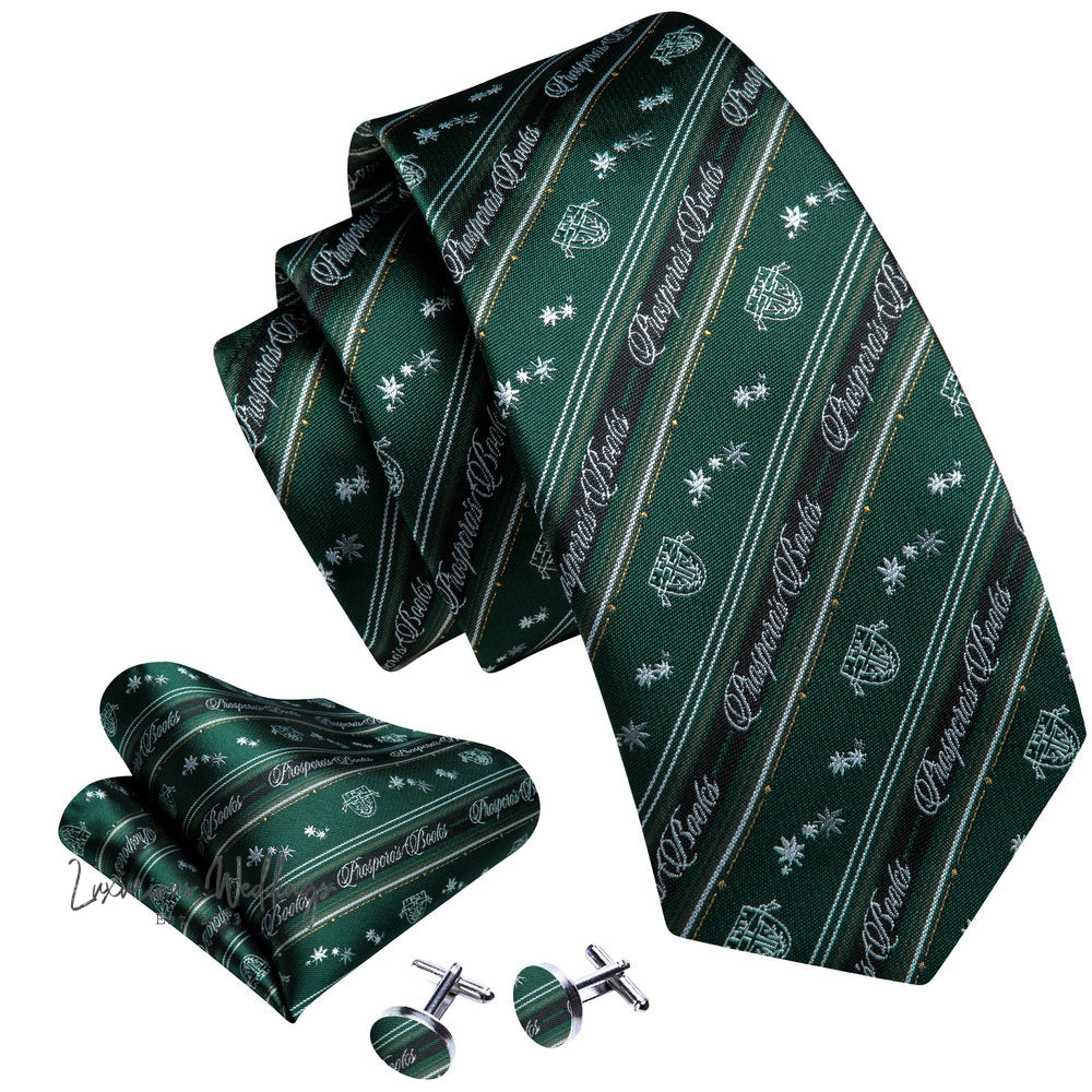 a green tie and matching cufflinks with matching cufflinks