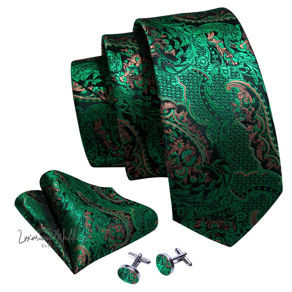 a green tie and matching cufflinks with matching cufflinks