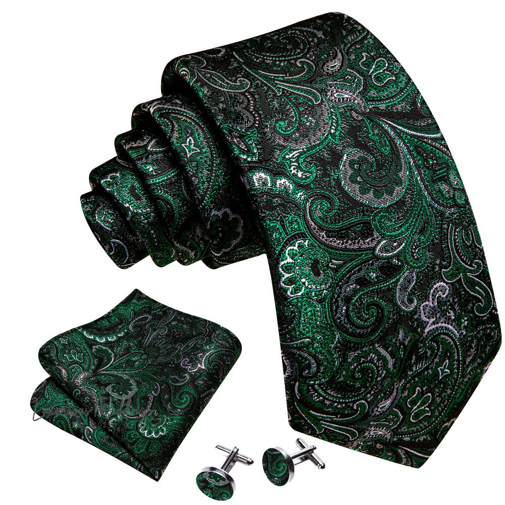 a green tie and matching cufflinks with matching cufflinks