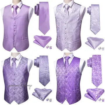 Slim Purple Paisley Silk Men's Vest Luxurious Weddings