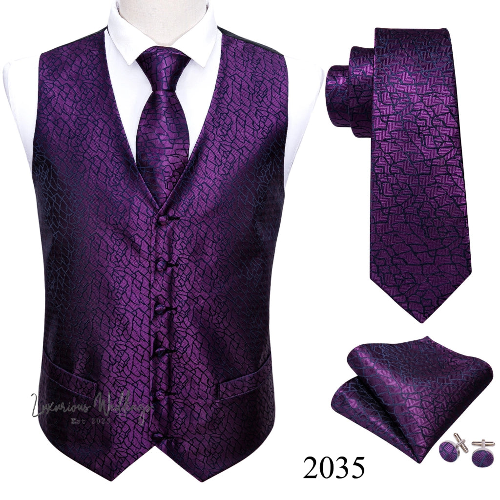 Slim Purple Paisley Silk Men's Vest Luxurious Weddings