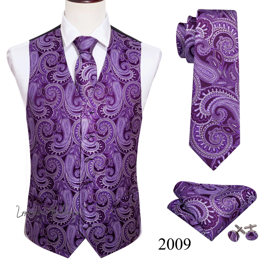 Slim Purple Paisley Silk Men's Vest Luxurious Weddings