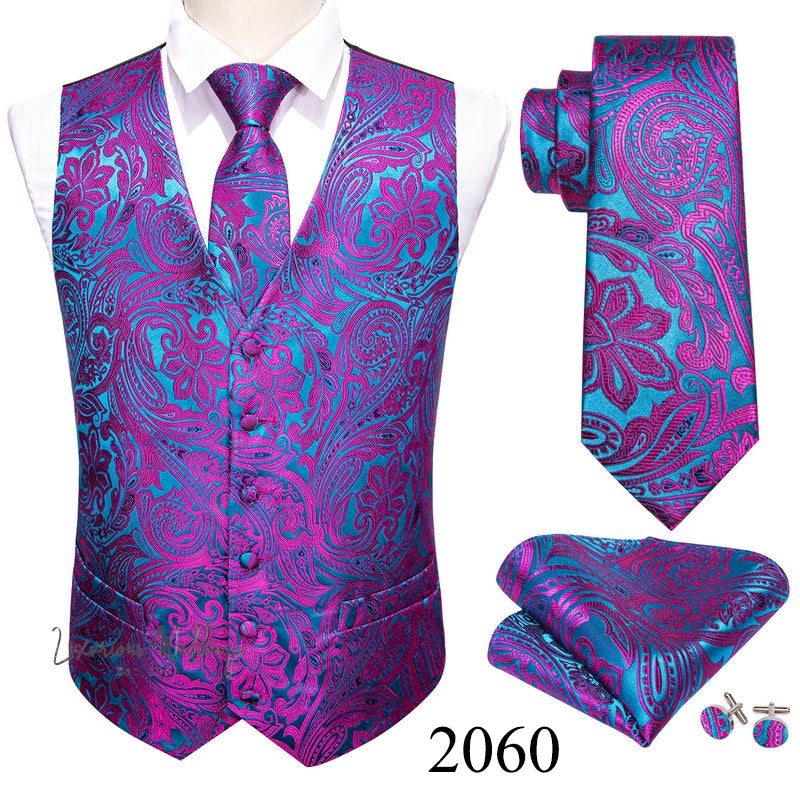 Slim Purple Paisley Silk Men's Vest Luxurious Weddings