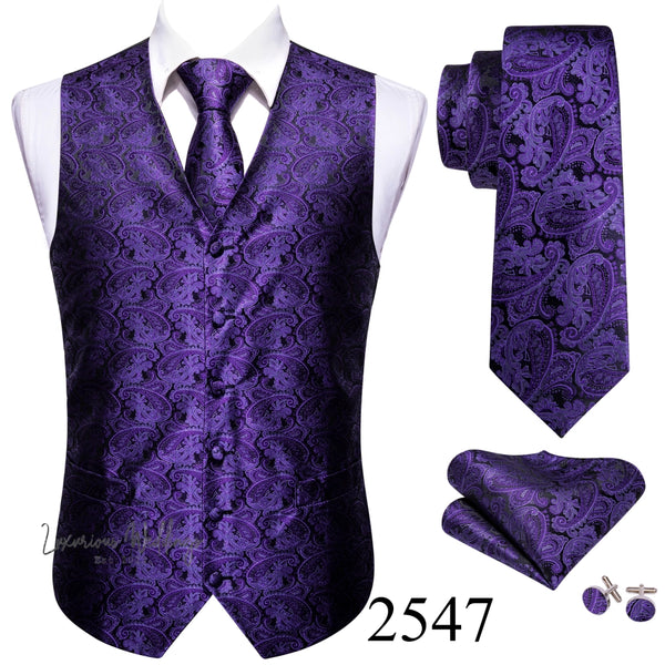 Slim Purple Paisley Silk Men's Vest Luxurious Weddings