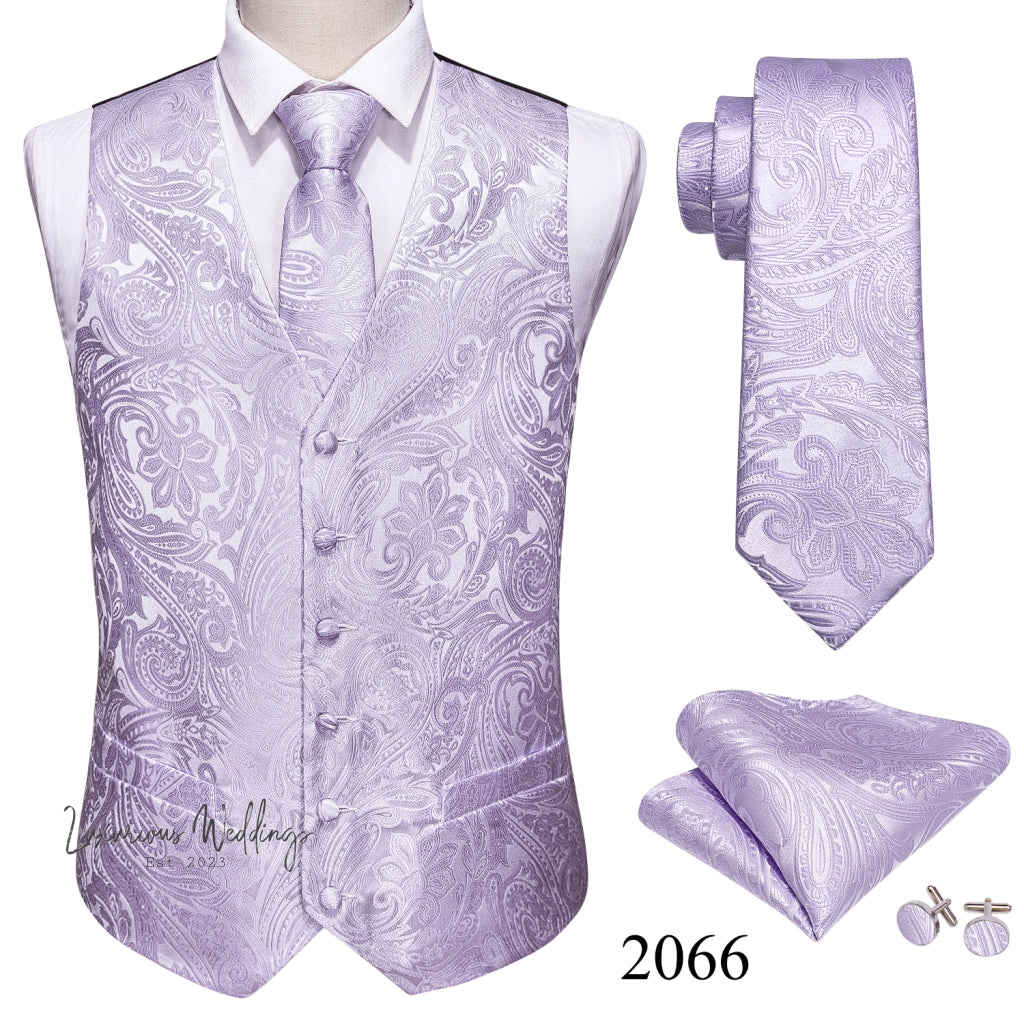 Slim Purple Paisley Silk Men's Vest Luxurious Weddings