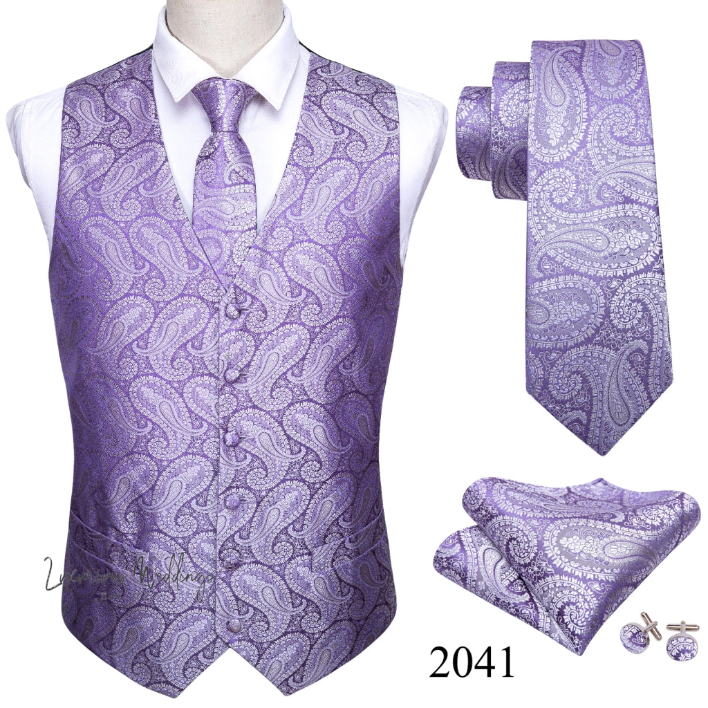 Slim Purple Paisley Silk Men's Vest Luxurious Weddings