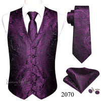 Slim Purple Paisley Silk Men's Vest Luxurious Weddings