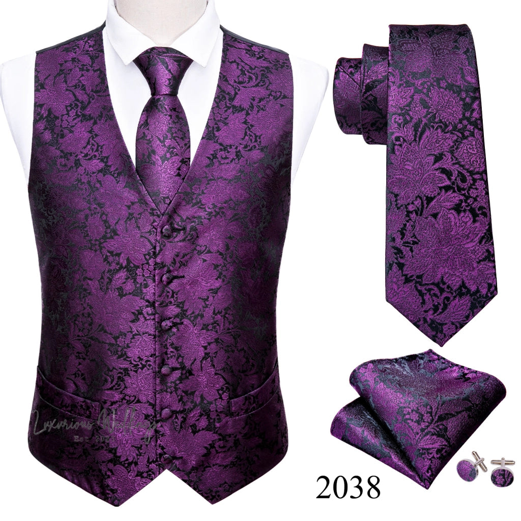 Slim Purple Paisley Silk Men's Vest Luxurious Weddings