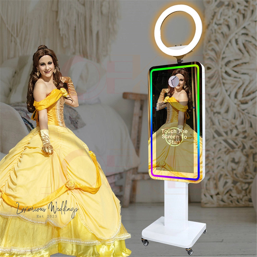 a doll of a woman in a yellow dress in front of a mirror