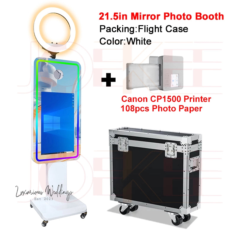 a photo booth with a mirror and a light