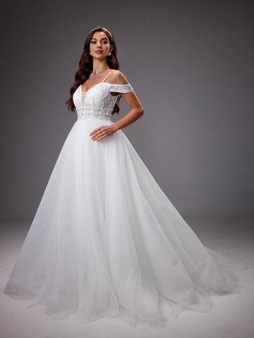 Off Shoulder Embroidered Sequin Mesh Wedding Dress Wedding Dresses Luxurious Weddings