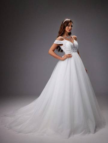 Off Shoulder Embroidered Sequin Mesh Wedding Dress Wedding Dresses Luxurious Weddings