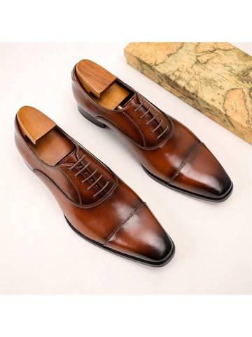 Men's Oxford Shoes With Square Toe And Three Connecting Joints, Luxurious Weddings