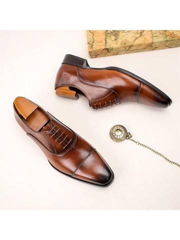 Men's Oxford Shoes With Square Toe And Three Connecting Joints, Luxurious Weddings