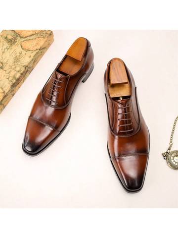 Men's Oxford Shoes With Square Toe And Three Connecting Joints, Dress Shoes Luxurious Weddings
