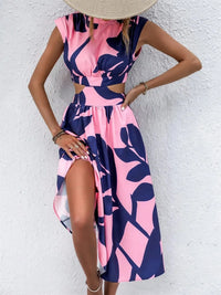 Cutout Printed Cap Sleeve Midi Dress Summer Dress Luxurious Weddings