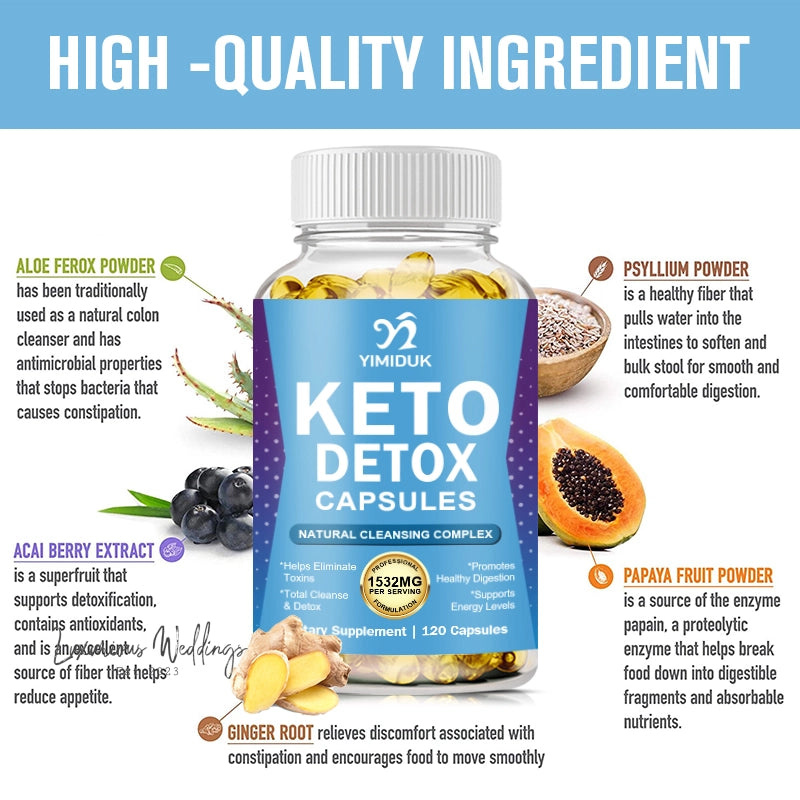 a bottle of keto detox capsules surrounded by fruits