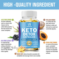 a bottle of keto detox capsules surrounded by fruits