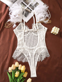 Romantic Lace Feather Bodysuit Luxurious Weddings