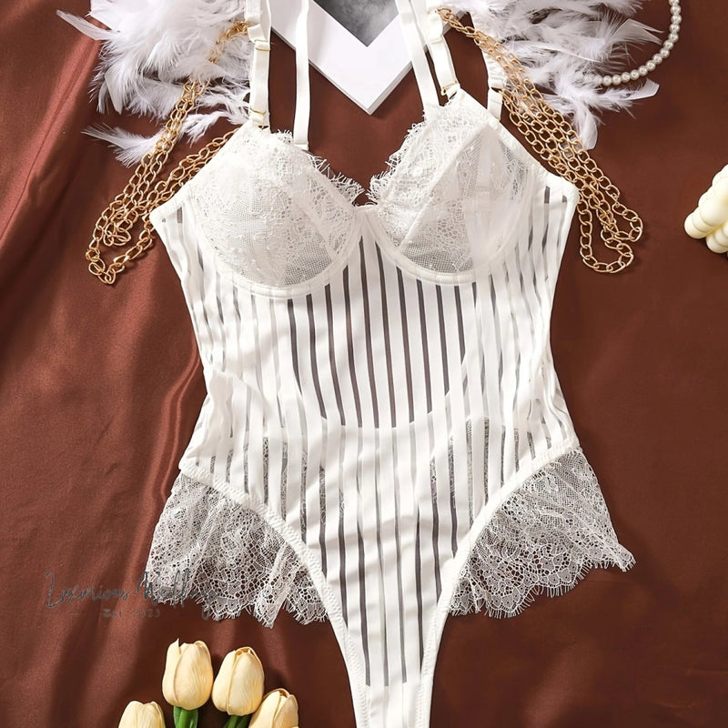 Romantic Lace Feather Bodysuit bodysuit Luxurious Weddings