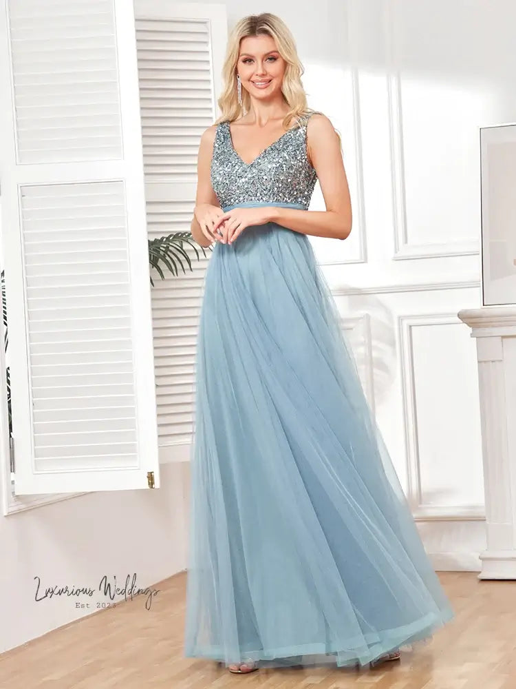 Luxury Blue Sequin Evening Dress 2024 Luxurious Weddings