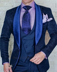 Blue Jacquard Tuxedo - Slim Fit 3Pc Suit