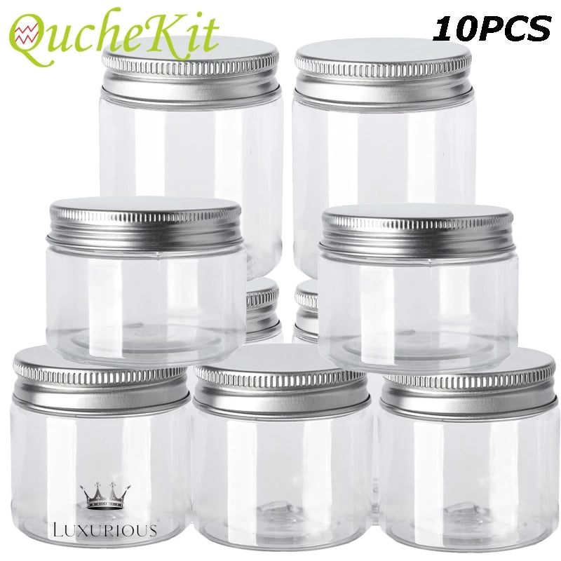 10Pcs Clear Storage Jars with Aluminum Caps