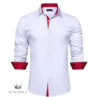 Luxury Silk Long Sleeve Men's Shirt - Slim Fit White with Red Patch