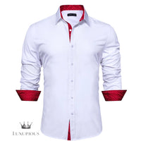 Luxury Silk Long Sleeve Men's Shirt - Slim Fit White with Red Patch